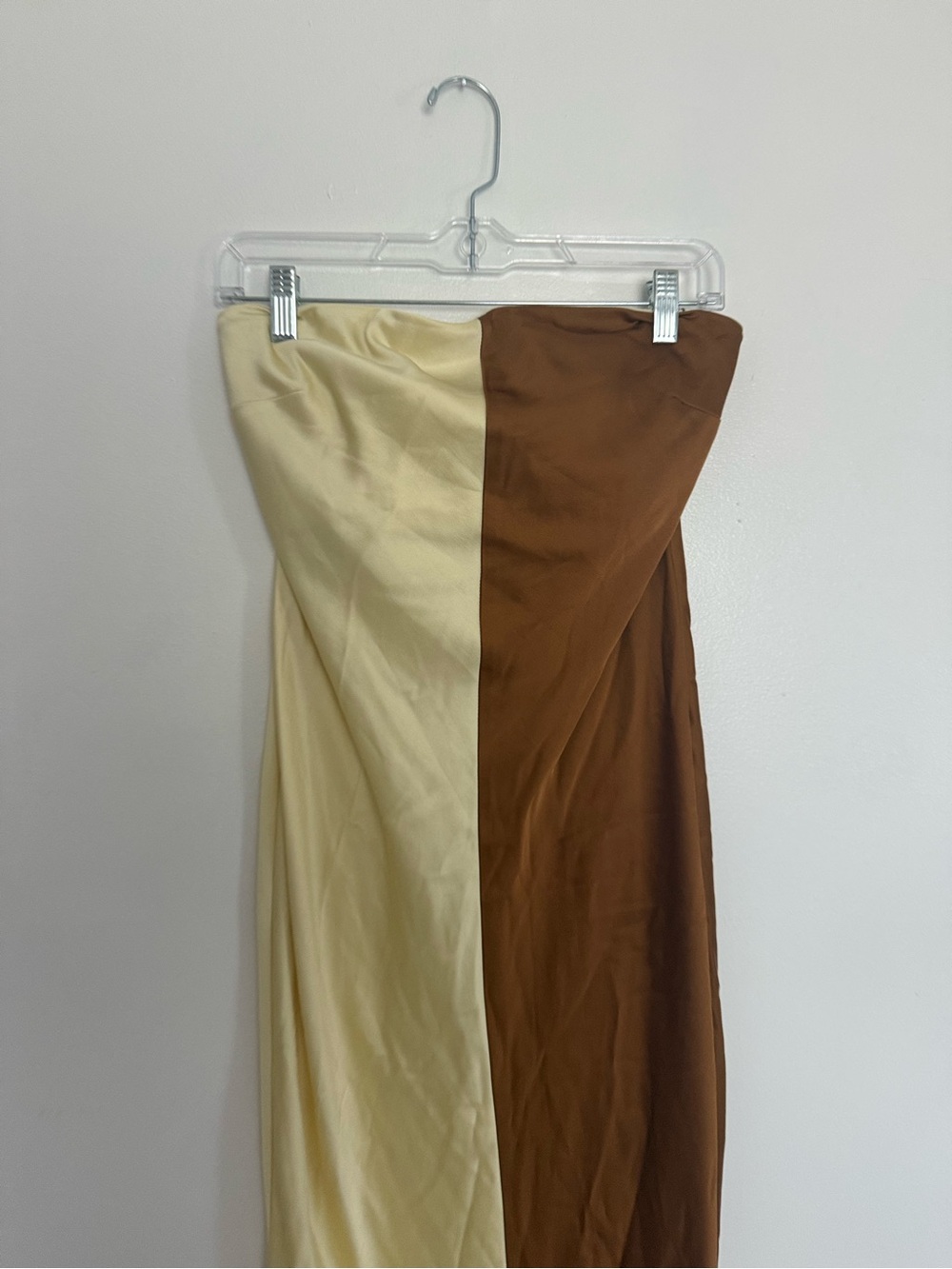 Significant Other Dress Ally Maxi Strapless Satin Colorblock Butter Yellow & Tan - Picture 7 of 7
